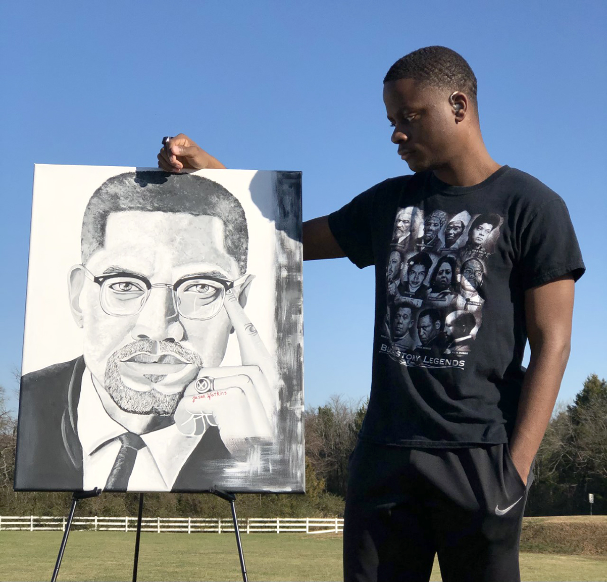 Jason Watkins with original Malcolm X painting