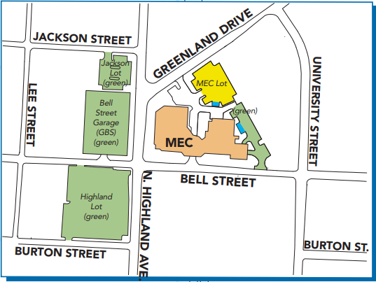 Map of parking at MTSU that shows white parking as well as green parking.