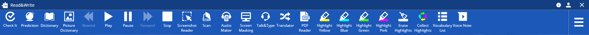 A graphic illustrating the mentioned toolbar concept and functionality of Read & Write.