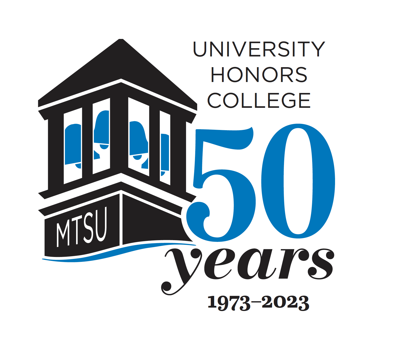 Honors College 50th Anniversary Logo - The initial concept for our 50th anniversary logo was designed by Honors student Rebecca Bartlett, a Media and Entertainment major who will graduate in December 2023.