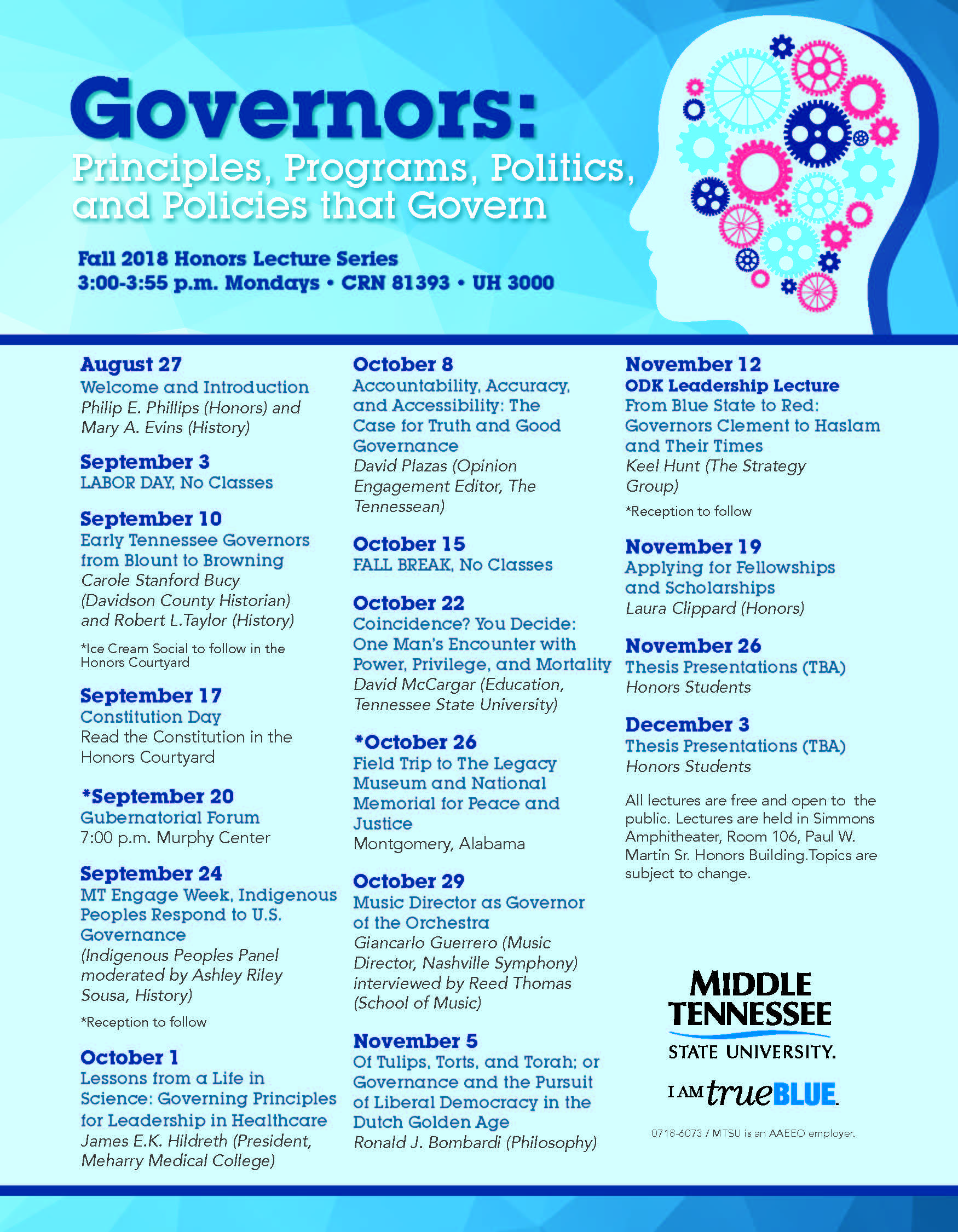 Fall 2018 Lecture Series flyer