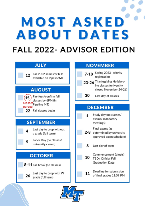 Fall 2022 dates to remember